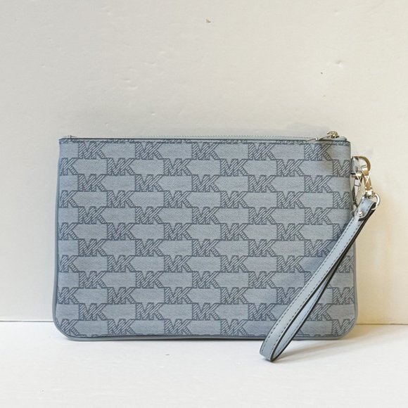 Michael Kors Jet Set Item Large 2 in 1 Card Case Wristlet Clutch MK Pale Blue - Picture 3 of 11